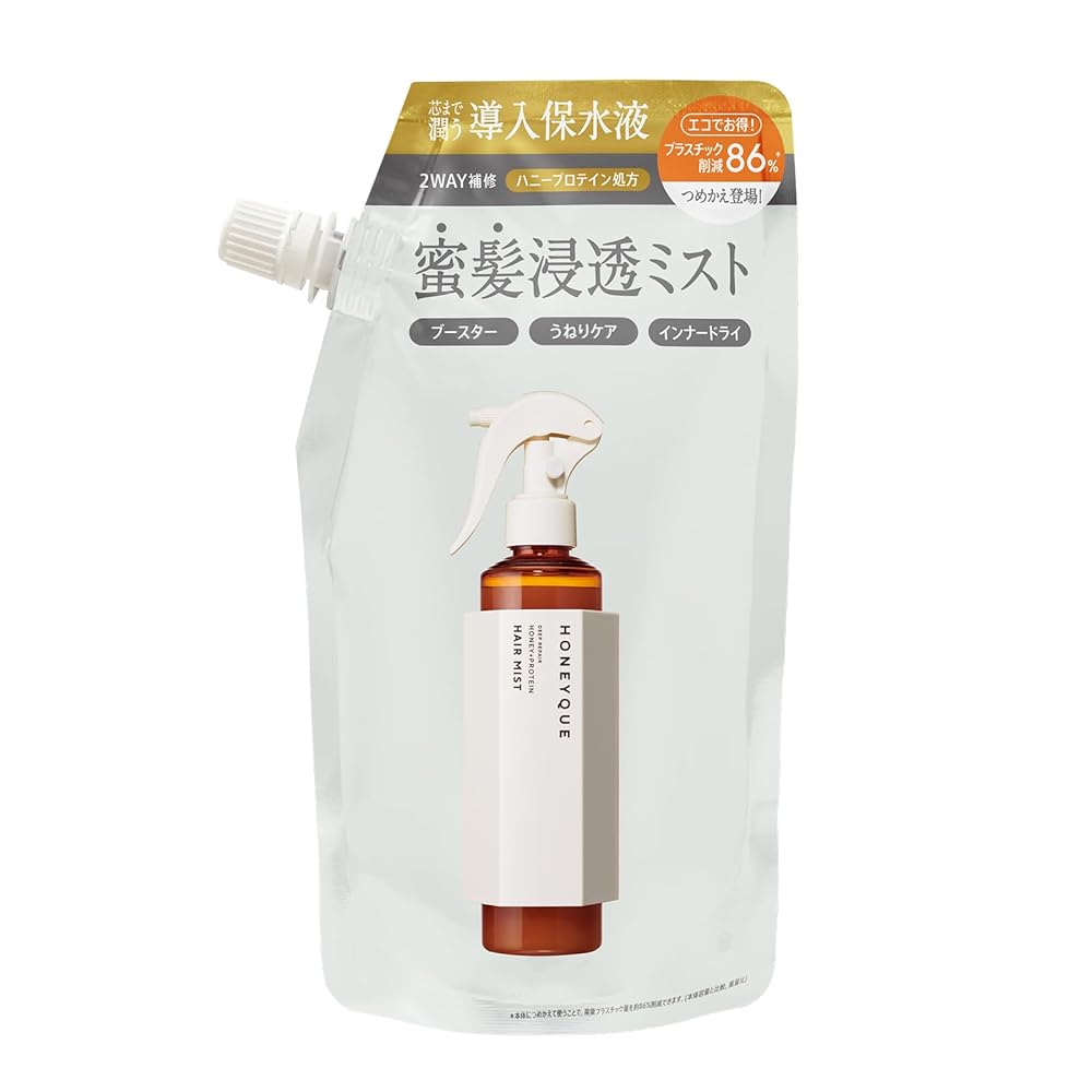 「商品情報」説明 2way補修の蜜髪浸透ミストからエコでお得なつめかえ登場！ 毛先まで素直にまとまる蜜髪へと導く「ハニープロテイン処方」の2WAY導入保水液ヘアミスト。髪内部の保水力をアップするオーガ