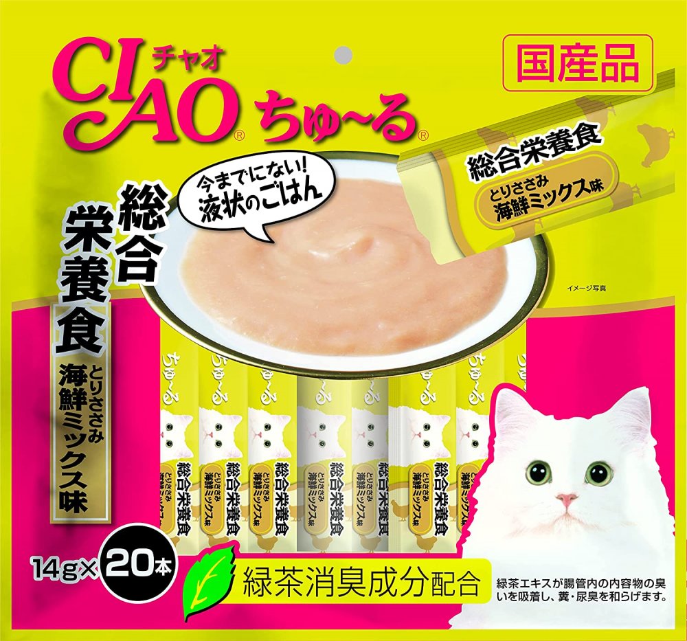 チャオ (CIAO) 猫用おやつ ちゅ~る 総合栄養食 とりささみ 海鮮ミックス味 14g×20本入 ちゅーる ちゅ〜る ちゃお