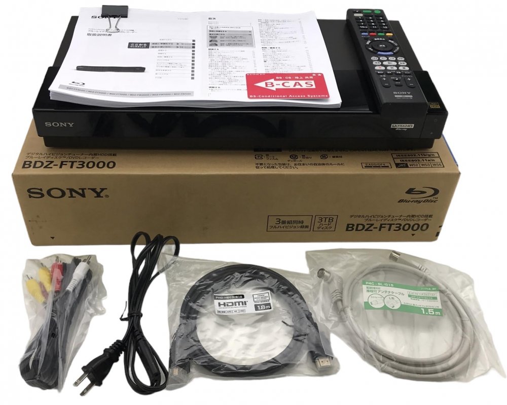 ソニー ブルーレイレコーダー/DVDレコーダー BDZ-FT3000 3TB 3チューナー UltraHDブルーレイ対応