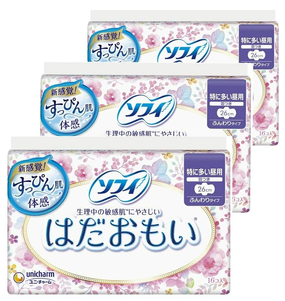 「商品情報」《セット販売》 ユニチャーム ソフィ はだおもい 特に多い昼用 26cm 羽つき (16枚)×3個セット 生理用ナプキン 医薬部外品「主な仕様」